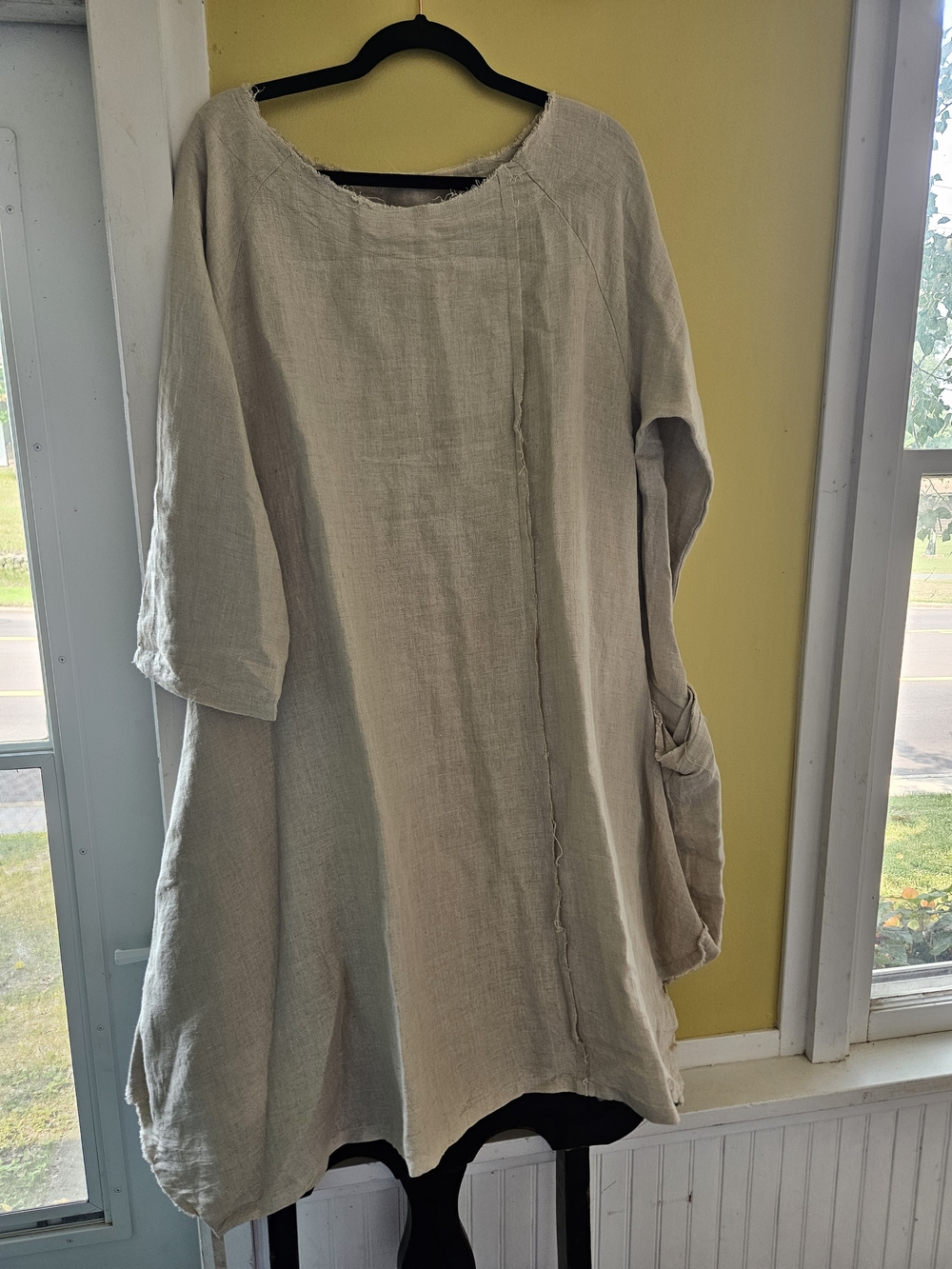 Paper Lace Boutique Linen Gauze Raw Hem Dress/tunic Pockets OS
